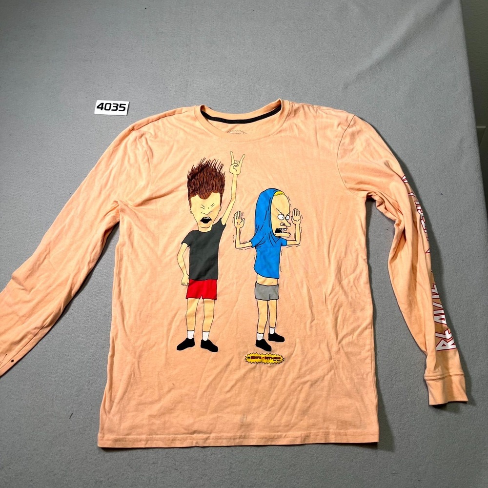 MTV Beavis Butt Head Shirt Mens Large Peach Graphic Print‎ Cotton Streetwear